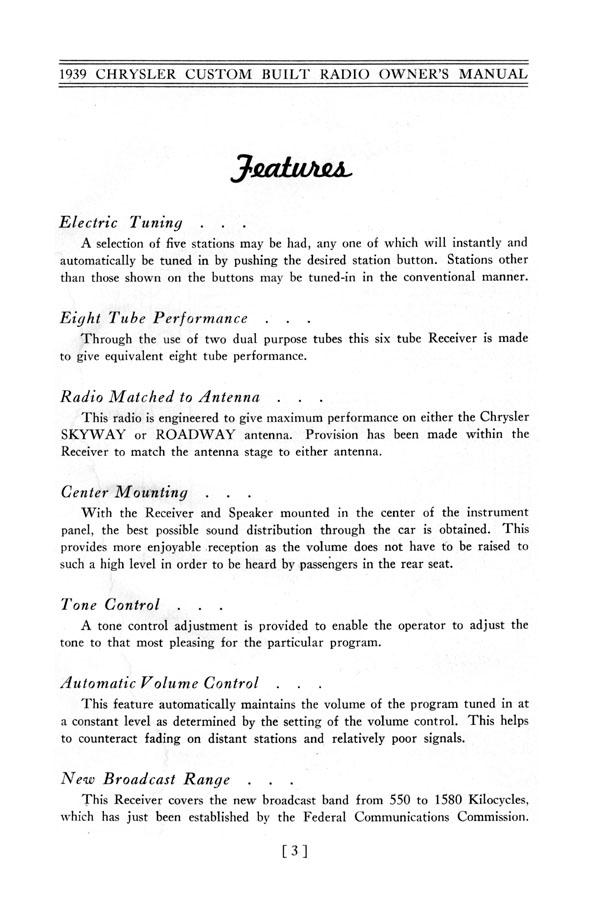 1939 Chrysler Radio Manual Page 4